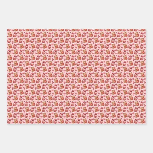 Bears and Cupcakes Valentines Wrapping Paper (Voorkant 2)