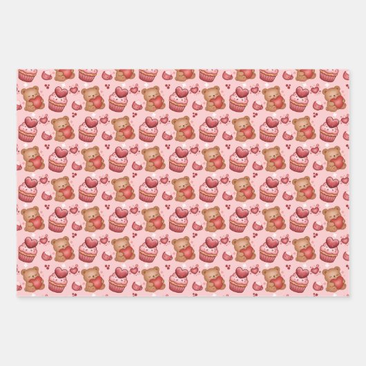 Bears and Cupcakes Valentines Wrapping Paper (Voorkant)