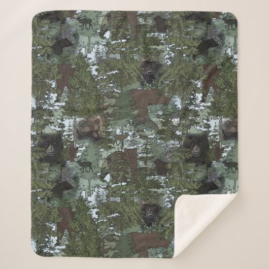 Bears in the Beautiful Woods Sherpa Deken (Voorkant)