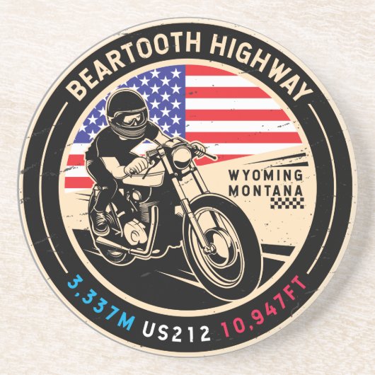 Beartooth Highway All American Road Motorcycle Zandsteen Onderzetter (Voorkant)