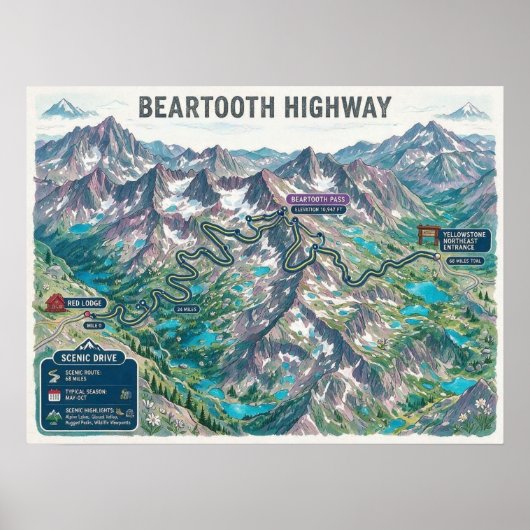 Beartooth Highway Kaart Poster (Voorkant)