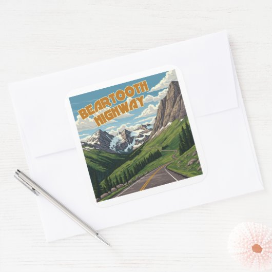 Beartooth Highway Montana Wyoming landschap Vierkante Sticker (Envelop)
