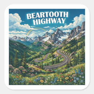Beartooth Highway Montana Wyoming Regenboog Vierkante Sticker