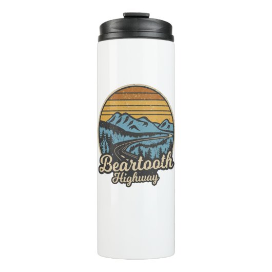 Beartooth Highway Montana Wyoming Retro Thermosbeker (Voorkant)