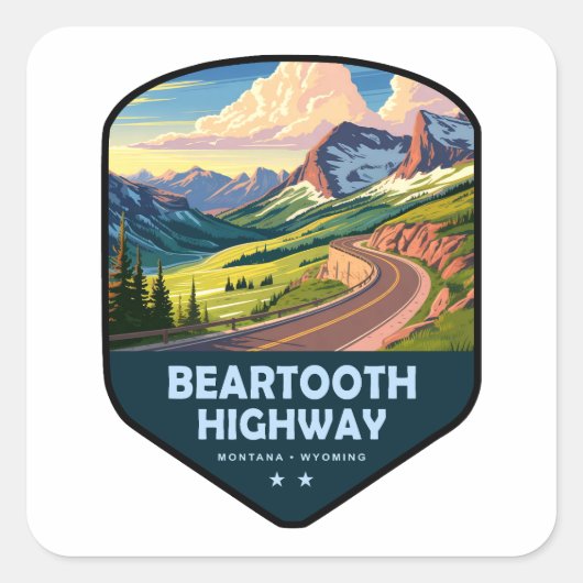 Beartooth Highway Montana Wyoming Schild Vierkante Sticker (Voorkant)