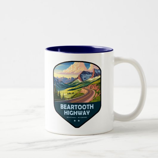 Beartooth Highway Montana Wyoming Shield Tweekleurige Koffiemok (Rechts)