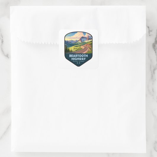 Beartooth Highway Montana Wyoming Shield Vierkante Sticker (Tas)