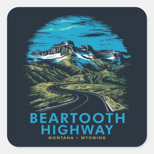 Beartooth Highway Montana Wyoming Vista Vierkante Sticker (Voorkant)