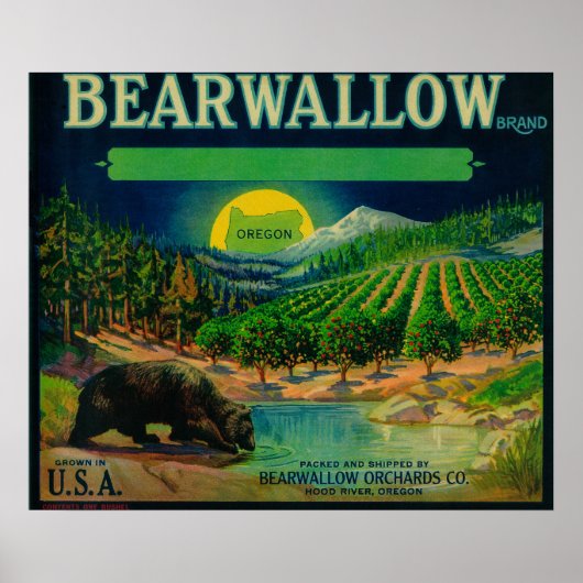 Bearwallow Apple Crate LabelHood River Poster (Voorkant)