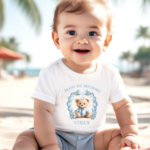 Beary 1e verjaardag beer blauw beige baby T-shirt