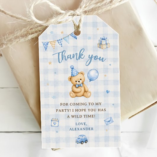 Beary 1e verjaardag beer blauwe ballon cadeaulabel