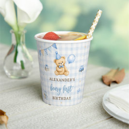 Beary 1e verjaardag beer blauwe ballon papieren bekers