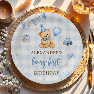 Beary 1e verjaardag beer blauwe ballon papieren bordje