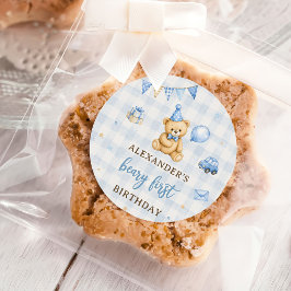 Beary 1e verjaardag beer blauwe ballon ronde sticker