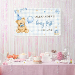 Beary 1e verjaardag beer blauwe ballon spandoek
