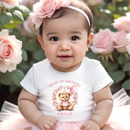 Beary 1e Verjaardag Beer Meisje Roze Baby T-shirt
