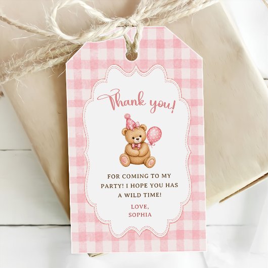 Beary 1e verjaardag beer roze ballon cadeaulabel