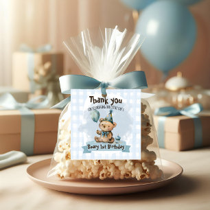 Beary 1e verjaardag favor tags & Cupcake Toppers Vierkante Visitekaartje