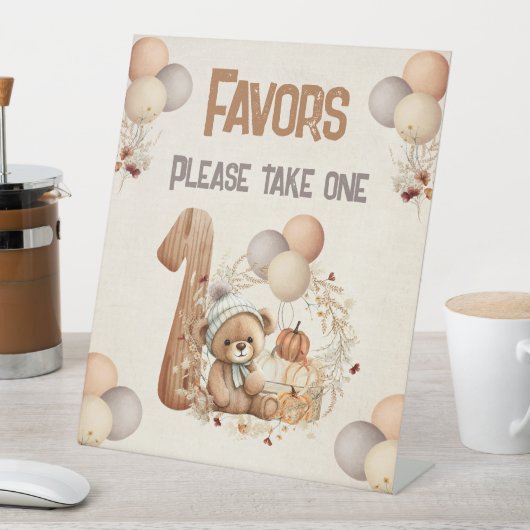 Beary 1e Verjaardag Herfst Pompoenen Teddy Bear Reclamebord Met Voetstuk (Insitu)