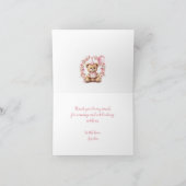 Beary 1e verjaardag roze rozen teddybeer bedankkaart (Binnen)