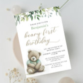 Beary 1e Verjaardag Waterverf Teddy Bear Leaves Kaart