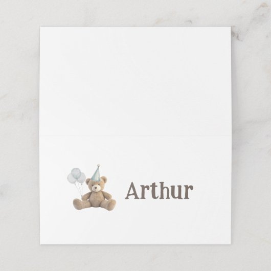 Beary 1e verjaardagsfeestje plaats kaarten plaatskaartje (Buitenkant ongevouwen)