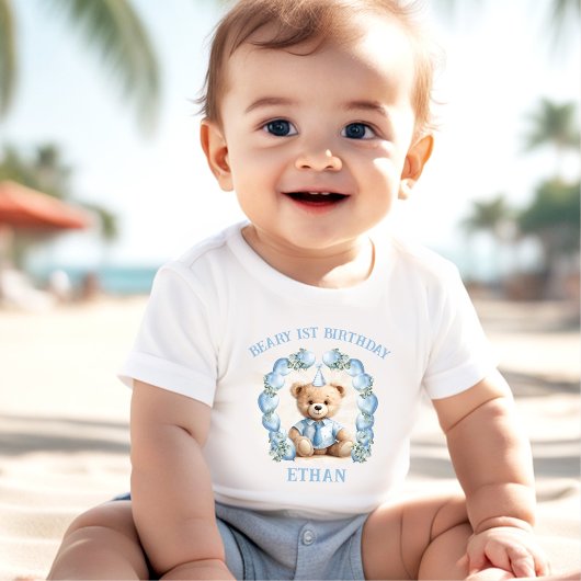 Beary 1st Birthday Beer Blauw Beige Baby T-shirt