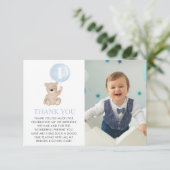 Beary 1st Birthday Beer Blauwe Ballon Foto Flat Bedankkaart (Staand voorkant)