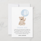 Beary 1st Birthday Beer Blue Balloon Bedankkaart (Voorkant)