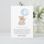 Beary 1st Birthday Beer Blue Balloon Bedankkaart (Staand voorkant)