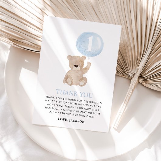 Beary 1st Birthday Beer Blue Balloon Bedankkaart