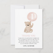 Beary 1st Birthday Beer Roze Ballon Bedankkaart (Voorkant)