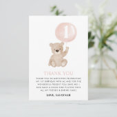 Beary 1st Birthday Beer Roze Ballon Bedankkaart (Staand voorkant)