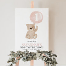 Beary 1st Birthday Beer Roze ballon Welkomstteken