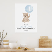 Beary 1st Birthday Blue Beer Welcome Sign Poster (Keuken)