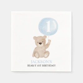 Beary 1st Birthday Boys Blue ballon Servet