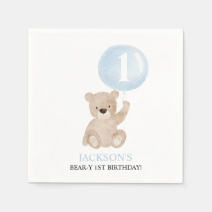 Beary 1st Birthday Boys Blue ballon Servet
