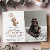 Beary 1st Birthday Invitation Teddy Bear Balloon