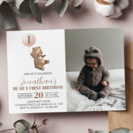 Beary 1st Birthday Invitation Teddy Bear Balloon Bedankkaart