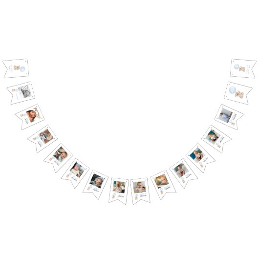 Beary 1st Verjaardag Blauw 12 Maanden Milestone Fo Vlaggetjes (Alle)