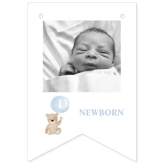 Beary 1st Verjaardag Blauw 12 Maanden Milestone Fo Vlaggetjes (Tweede vlag)