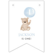 Beary 1st Verjaardag Blauw 12 Maanden Milestone Fo Vlaggetjes (Eerste vlag)