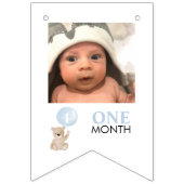 Beary 1st Verjaardag Blauw 12 Maanden Milestone Fo Vlaggetjes (Derde vlag)