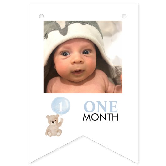 Beary 1st Verjaardag Blauw 12 Maanden Milestone Fo Vlaggetjes (Derde vlag)