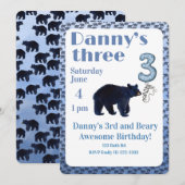 Beary Awesome 3rd Birthday Invitation Kaart (Voorkant / Achterkant)
