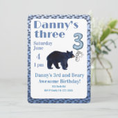 Beary Awesome 3rd Birthday Invitation Kaart (Staand voorkant)