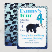 Beary Awesome 4th Birthday Invitation Kaart (Voorkant / Achterkant)