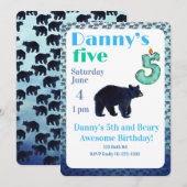 Beary Awesome 5th Birthday Invitation Kaart (Voorkant / Achterkant)