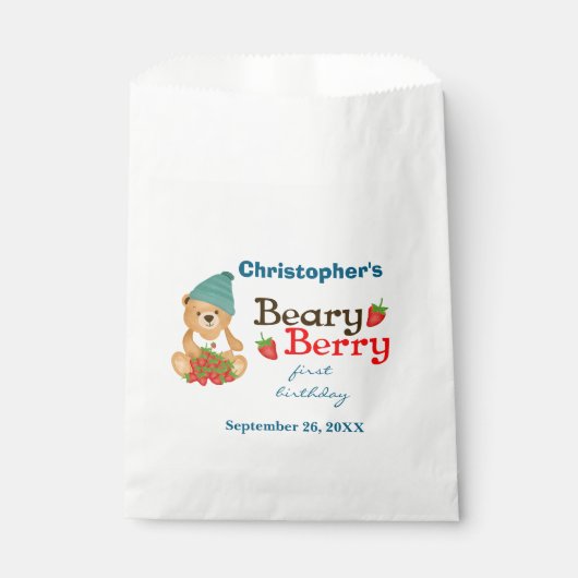 Beary Berry eerste verjaardag Schattigee Cub aardb Bedankzakje (Voorkant)