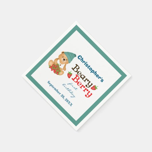 Beary Berry eerste verjaardag Teddy Bear aardbeien Servet (Hoek)